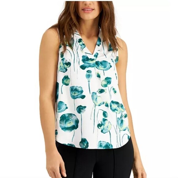 NWT Alfani Floral Printed Washed Satin Top In Trans Peony Size SP - Picture 1 of 4